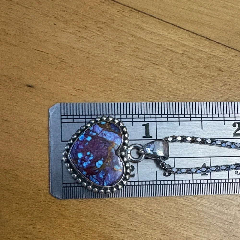 Purple Copper Turquoise Natural 7.30ct Heart Pendant Sterling Silver 20